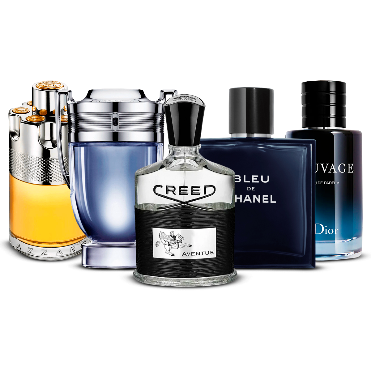 Combination of 5 men's perfumes – Azzaro Wanted, Invictus, Creed Aventus, Bleu de Chanel and Sauvage [100 ml]