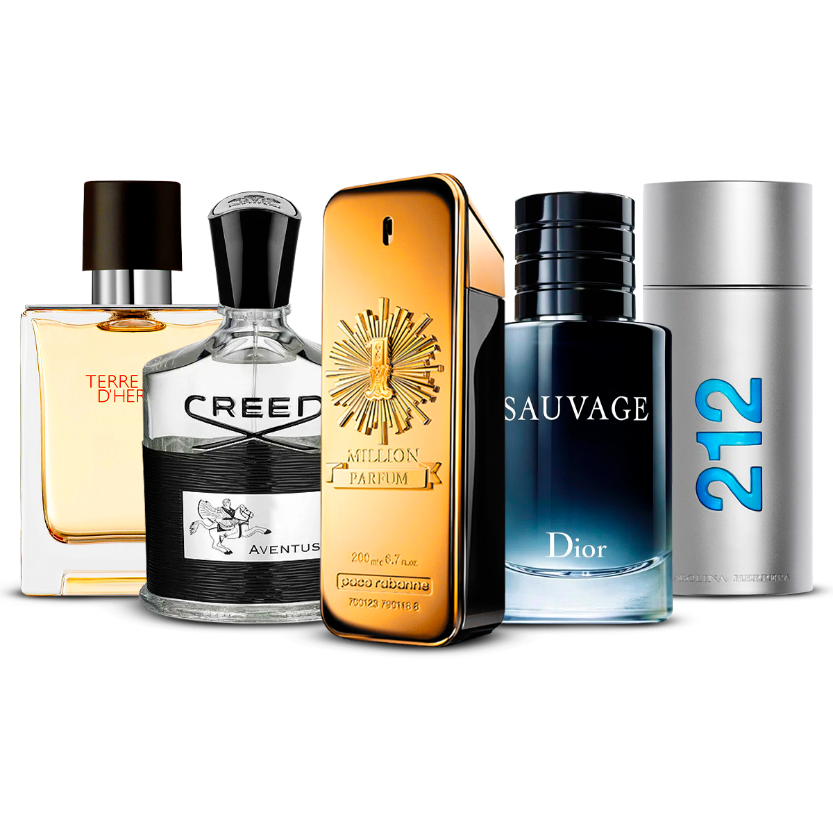 Combination of 5 men's perfumes – Terre d'Hermès, Creed Aventus, 1 Million, Sauvage and 212 Men [100 ml]