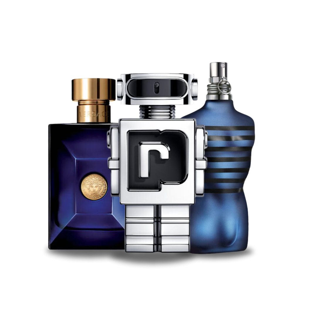 3 Perfume combination - Dylan Blue from Versace, Phantom from Paco Rabanne and Ultra Male from Jean Paul Gaultier [100 ml]
