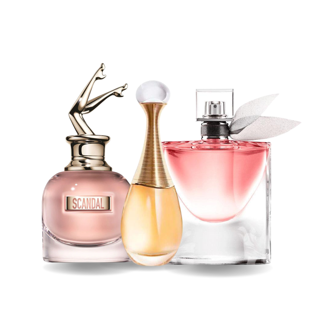3 Perfume combination - Scandal from Jean Paul Gaultier, J'adore from Dior and La Vie Est Belle from Lancôme [100 ml]